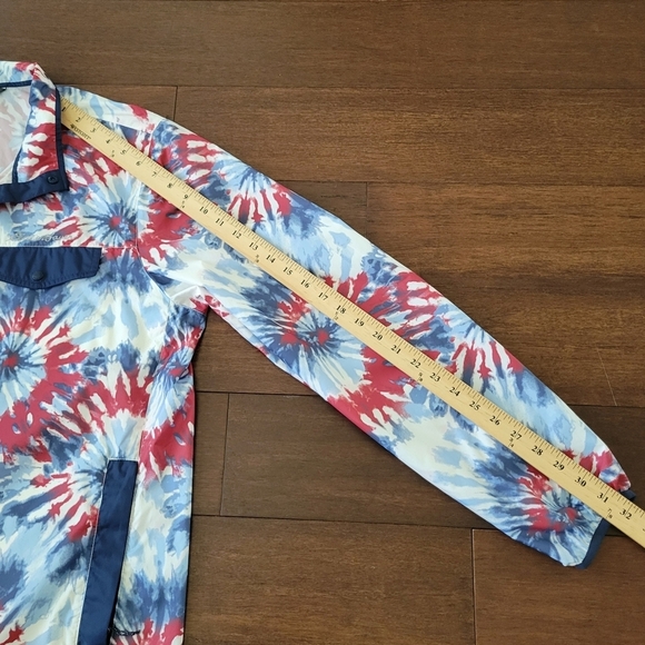 Eddie Bauer Men's Tie Dye Fireworks Pullover Windbreaker Size L Red White Blue - Picture 8 of 8